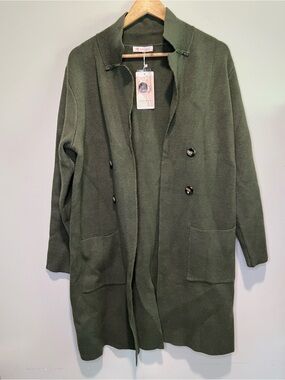 Kirundo Olive Green Knit Trench Coat/Cardigan NWT